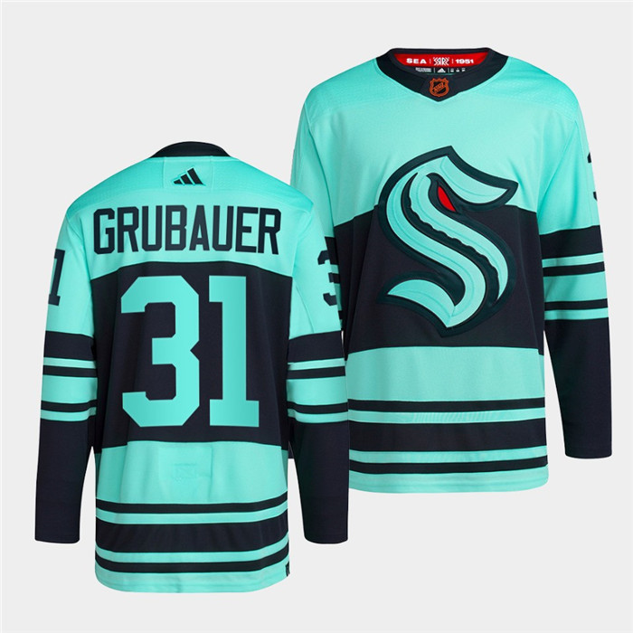 Men's Seattle Kraken #31 Philipp Grubauer Ice Blue 2022-23 Reverse Retro Stitched Jersey - Click Image to Close